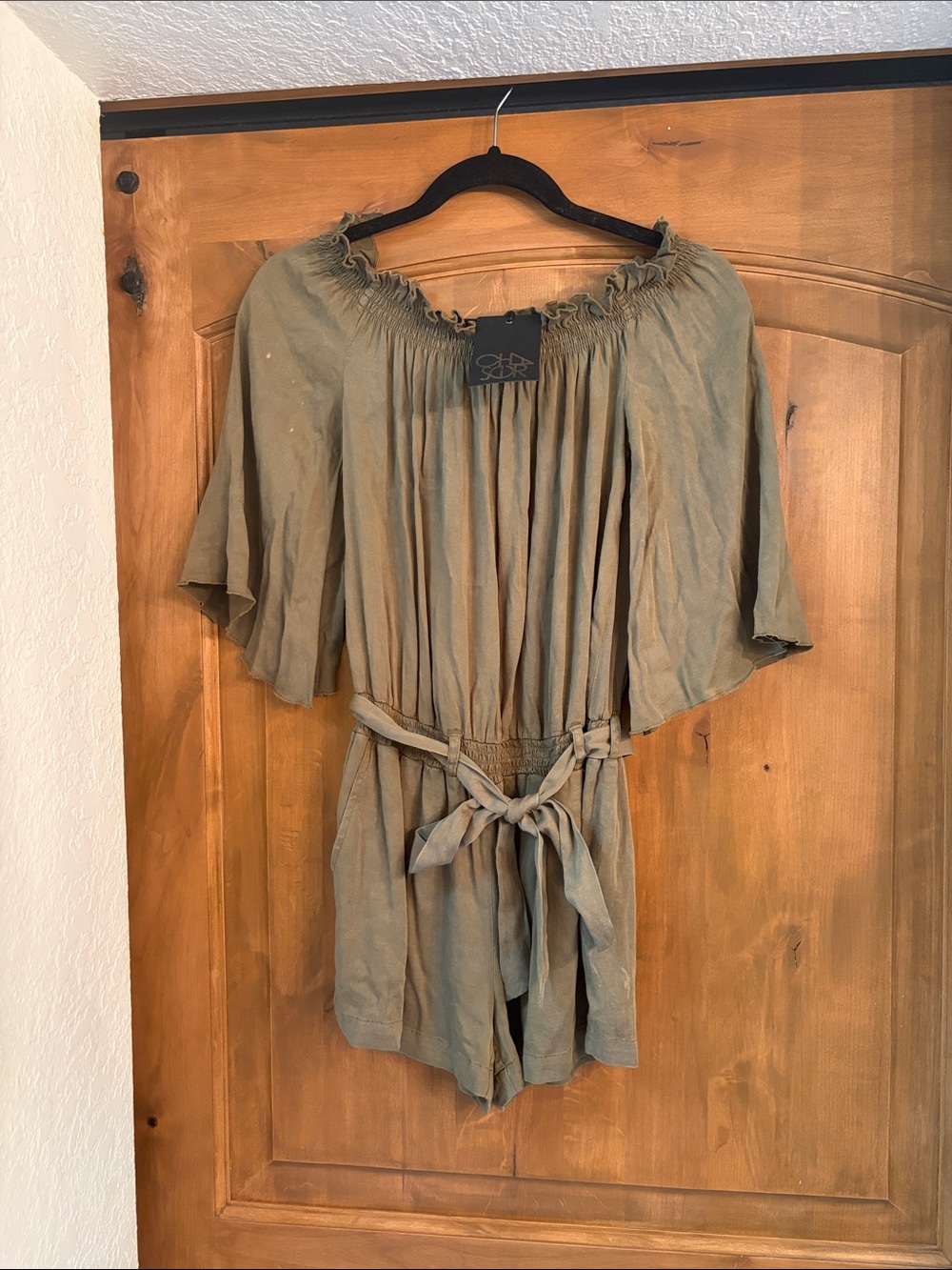 Chaser Olive Off-Shoulder Tie-Waist Romper